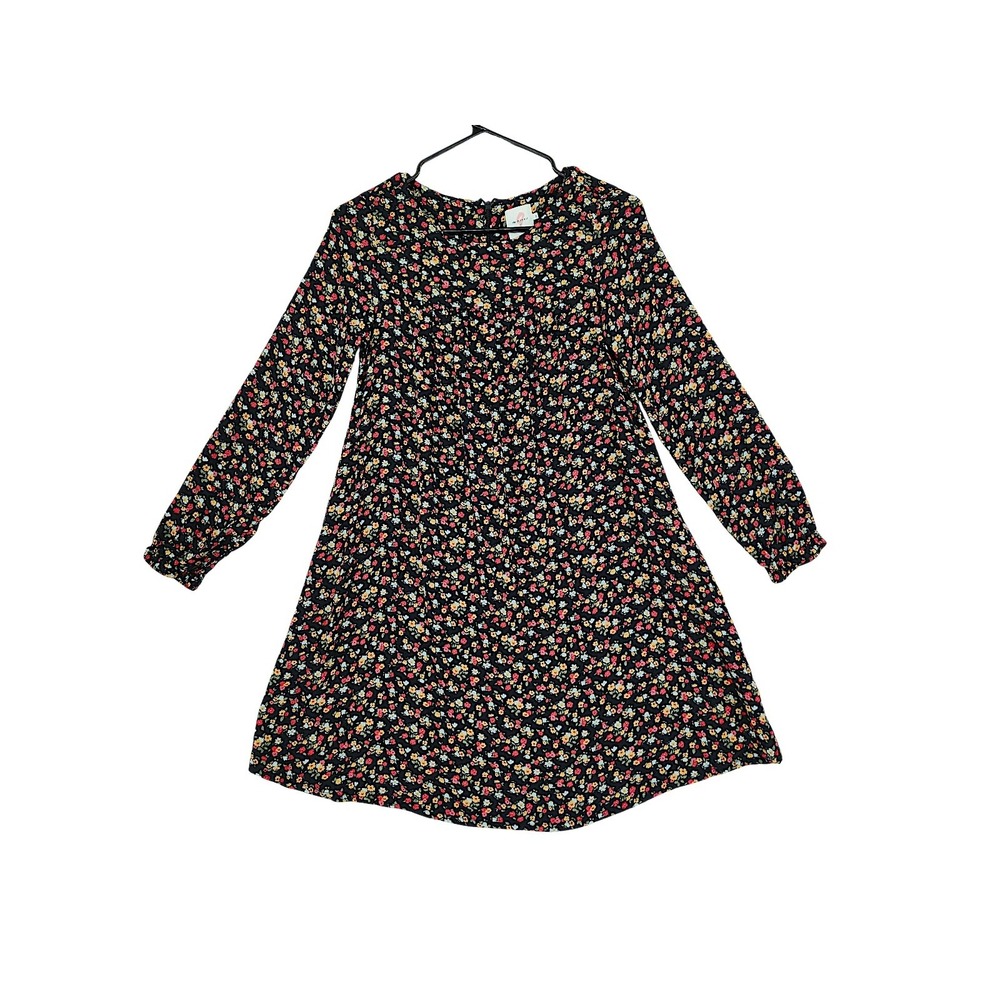 The Nines by Hatch Dress XS Mini Babydoll Black Floral Long Sleeve Fairy Prairie